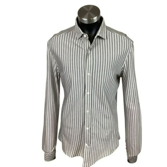 Brunello Cucinelli Mens 52 Striped Leisure Fit Button-Up Shirt L 100% Cotton - Picture 1 of 7
